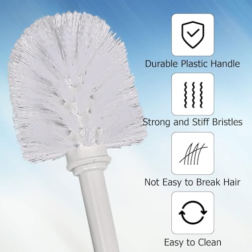 Topsky Toilet Brush,1 Pack Compact Toilet Brush & Holder Set,Plastic Round Barrel Loo Brush with 1 Replacement Toilet Brush Head,Durable for Bathroom Toilet,White