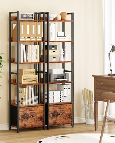 Furologee 6 Tier Bookshelf Set of 2,Industrial Bookshelves and Bookcases - color: Rustic Brown, size: 6 Tier-2 PCS