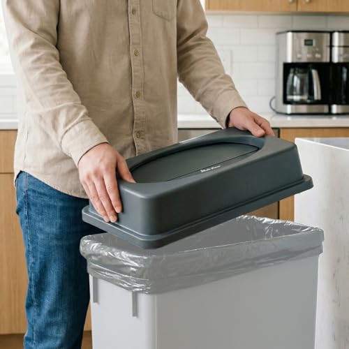 PLASTIC PRINCE Slim Jim Trash Can Lid Replacement, Outdoor Slim Commercial Garbage Can Lid, Swing Rectangular Double Flip Top Lid 23 Gallon Container, Gray - style: Swing Lid