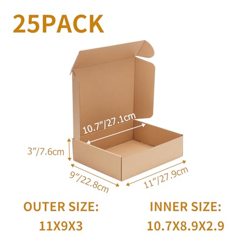 PHAREGE 25 Pack 11x9x3 inch Cardboard Shipping Boxes, Brown Mailing Box - color: Brown, size: 11x9x3 inch 25 Pack