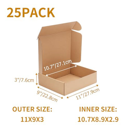 PHAREGE 25 Pack 11x9x3 inch Cardboard Shipping Boxes, Brown Mailing Box - color: Brown, size: 11x9x3 inch 25 Pack
