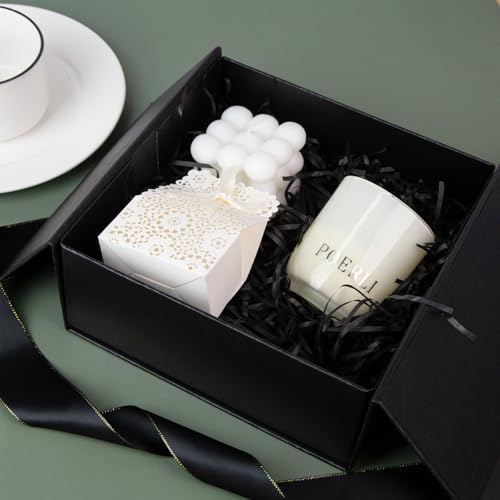 JOHOUSE Black Gift Box with Magnetic Lid, 8 X 8 X 3.5 inch