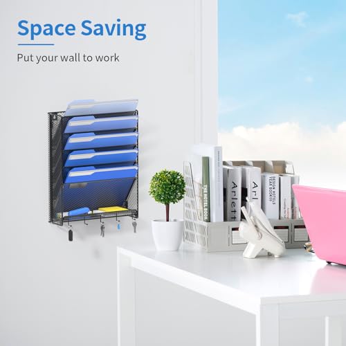 OUTWOLF Hanging Wall File Organizer with Hooks, 6 Tier Vertical Wall Mount File Holder, Paper Document Mail Organizer for Office, Pack of 2 - color: Hook Pack of 2