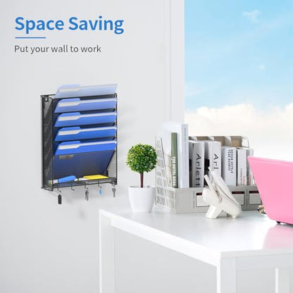 OUTWOLF Hanging Wall File Organizer with Hooks, 6 Tier Vertical Wall Mount File Holder, Paper Document Mail Organizer for Office, Pack of 2 - color: Hook Pack of 2