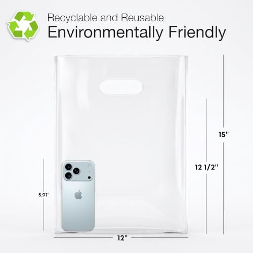 Choice Marts 100 Clear Plastic Bags With Handles 12x15 Merchandise Bags - color: Clear