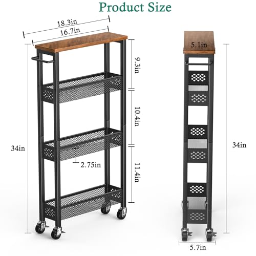 XYZLVSI Utility Slim Storage Cart on Wheels, 4 Tier Laundry Room Organizers - size: 16.7"Dx5.0"Wx34"H