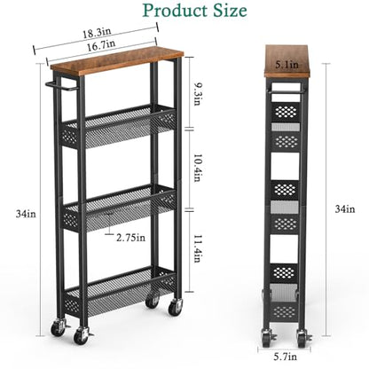 XYZLVSI Utility Slim Storage Cart on Wheels, 4 Tier Laundry Room Organizers - size: 16.7"Dx5.0"Wx34"H