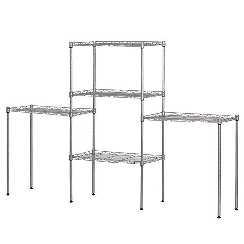 Adjustable 5-Tier Floor Standing Storage Rack, Carbon Steel Metal Shelving Unit with Adjustable Shelves, Heavy Duty Organizer for Kitchen, Garage, Bathroom, Warehouse & Home, Silver