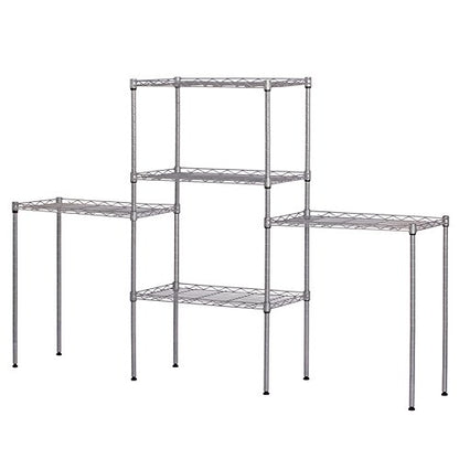 Adjustable 5-Tier Floor Standing Storage Rack, Carbon Steel Metal Shelving Unit with Adjustable Shelves, Heavy Duty Organizer for Kitchen, Garage, Bathroom, Warehouse & Home, Silver