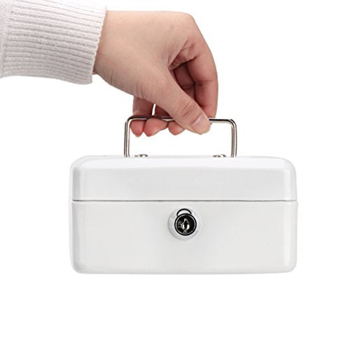 Cash Box with Money Tray, Parrency Small Money Box with Key Lock, 6" x 4 4/5" x 3", White - color: White, size: Small（5.9")