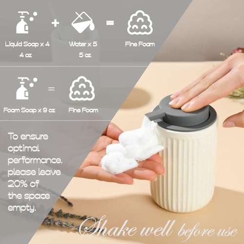 Speckled Beige Rippled Ceramic Foaming Soap Dispenser, Modern - color: Beige,brown,grey