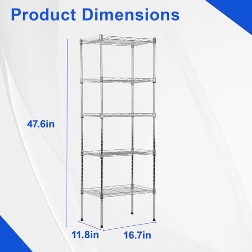 FDW | 5-Tier Wire Shelf | 17" x 12" x 48" | Chrome - color: Chrome, size: 5-Shelf Small No Wheels