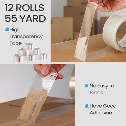 Dunzoom 2 Pack Packing Tape Dispenser Gun, 12 Rolls 2 Inch, Blue and White - color: Blue and White