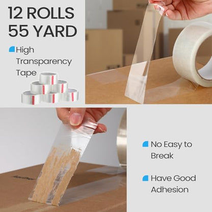 Dunzoom 2 Pack Packing Tape Dispenser Gun, 12 Rolls 2 Inch, Blue and White - color: Blue and White