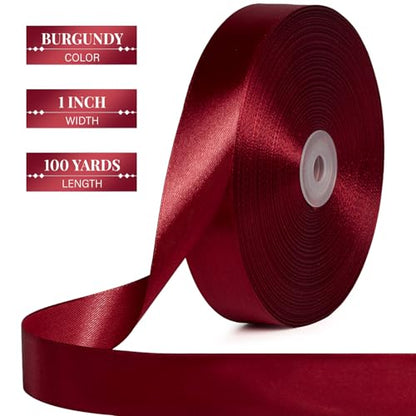 Burgundy Satin Ribbon 1 Inch x 100 Yards - color: Burgundy