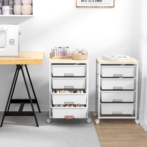 SYKIARIOL Rolling Cart with Drawers, 4-Drawer Utility Cart, Bright White - color: Bright White