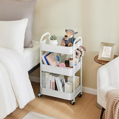 3-Tier Rolling Utility Cart with Caster Wheels,Easy Assembly, White - color: White, size: 3-Tier Standard Cart