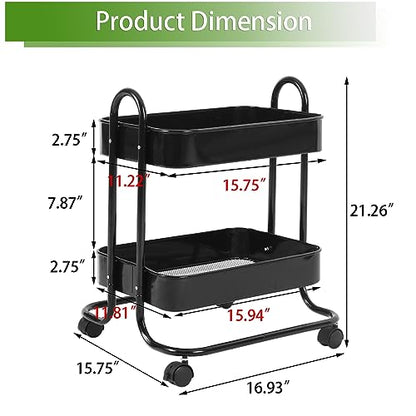 Melody House 2 Tier Metal Mesh Utility Rolling Cart Storage Organizer with Lockable Wheels for Office Kitchen Living Room Laundry Bathroom Black - size: 2 Tier Black