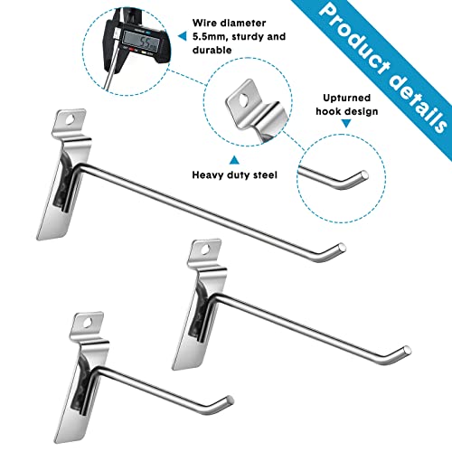 Ferraycle 24 Pack Heavy Duty Slatwall Hooks 4/6/8 Inch Slat Wall Hooks Slatwall Accessories Metal Wall Panel Hangers for Garage Organization Retail Display Shelves Tools and Equipment Hanging(Silver) - color: Silver