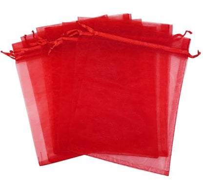 Jexila 50 PCS Red Mesh Organza Gift Bags 6X9 In Christmas Drawstring Pouch - color: Red 6''X9''/50PCS