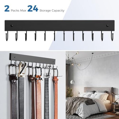 Belt Hanger Wall Mounted, Wooden Belt Organizer 2 Pack - color: Black, size: 2 Pack-Belt