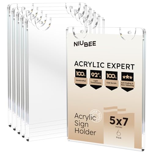 NIUBEE 5x7 Acrylic Wall Sign Holder Vertical Wall Mount 6 Pack - size: Vertical 6 Pack 5" x 7"