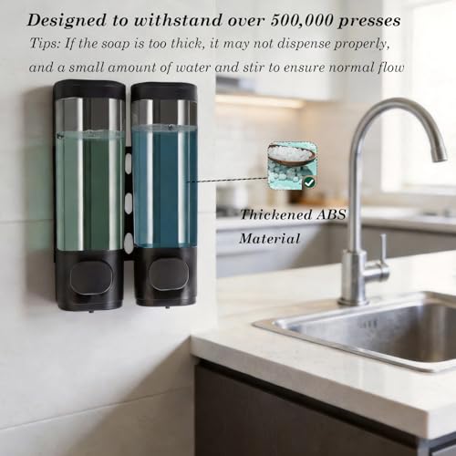 2-Chamber 10oz/300ML Black Plastic Hand Wall Mounted Soap Dispensers - color: 2-chamber Black
