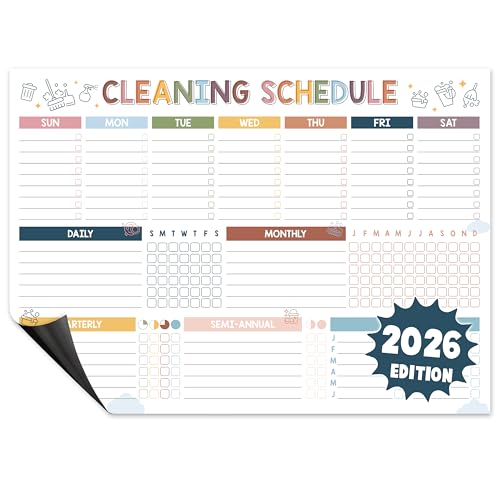 Magnetic Cleaning Schedule Dry Erase Board, Weekly Monthly Chart - color: Cleaning Schedule and Checklist Multicolor