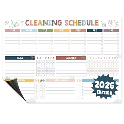 Magnetic Cleaning Schedule Dry Erase Board, Weekly Monthly Chart - color: Cleaning Schedule and Checklist Multicolor