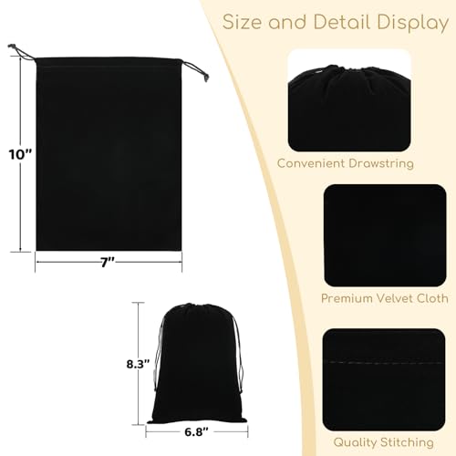 Tapleap 12Pcs Velvet Gift Bags, 7x10” Large Black Drawstring Pouch - color: Black, size: 7x10in