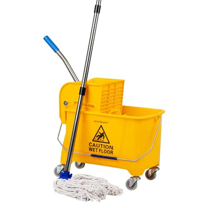 Mind Reader Mop and Bucket Set with Wringer, Mop Included, 5.5 Gallon Cleaning System with Wheels, Upward Press Wringer, Small Mop Compatible - size: Mop and Mop Bucket