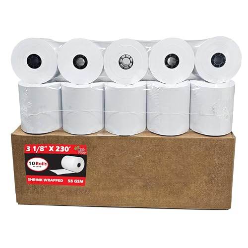 (10 Rolls) 3 1/8 x 230 thermal paper square POS cash register thermal receipt paper rolls bpa free BuyRegisterRolls - size: Pack of 10, style: BPA Free Thermal