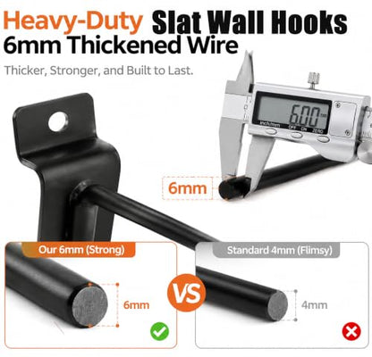 80 Pack Slatwall Hooks, 4/6/8/10 Inch Heavy Duty 0.24" Thick Slat wall Hooks,Various Size Black Slatwall Accessories for Garages, Sheds, Basements, Retail Stores