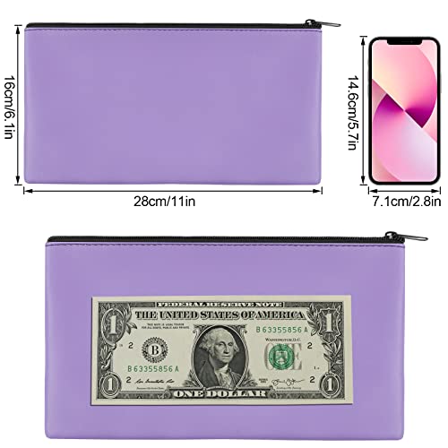 2 Pieces Money Bags with Zipper, 11x6.1 inch Money Pouch, Bank Bag, Cash Bag, Check Wallet, Cosmetics(Purple) - color: Purple, size: 2 Pieces