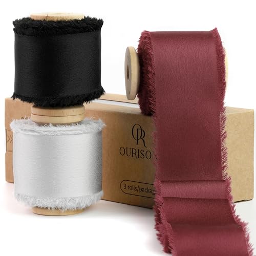 Silk Satin Ribbon 1-1/2 Inch x 30 Yards Gray & Black & Burgundy - color: Gray& Black& Burgundy