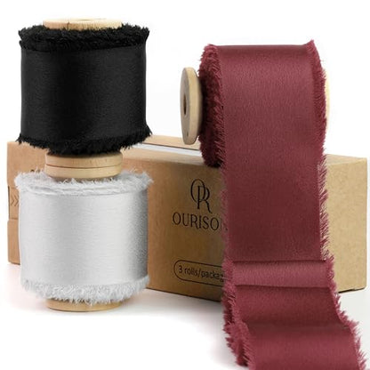 Silk Satin Ribbon 1-1/2 Inch x 30 Yards Gray & Black & Burgundy - color: Gray& Black& Burgundy