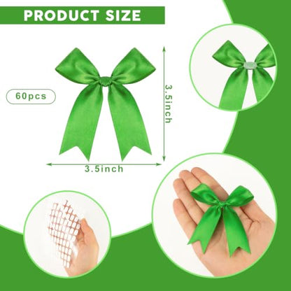 Emerald Green Bows 60Pcs 3.5Inch Pre-Tied Satin Ribbon Bows, Sticky Dots - color: Emerald green, size: 60 PCS