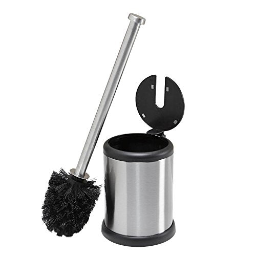 Bath Bliss Stainless Steel 2 Pack Self Closing Lid Toilet Brush and Holder, Finger Print Proof, Compact, Small Space, 6980-2PK, Silver