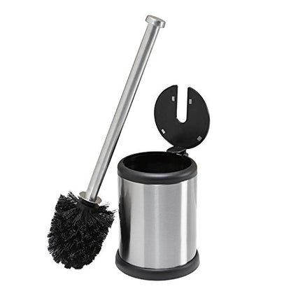 Bath Bliss Stainless Steel 2 Pack Self Closing Lid Toilet Brush and Holder, Finger Print Proof, Compact, Small Space, 6980-2PK, Silver