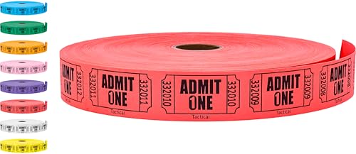 Tacticai 2000 Admit One Raffle Tickets, Single Roll, Red - color: Red