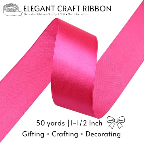 1-1/2 Inch Magenta Satin Ribbon 50 Yards Single Face Polyester - color: Magenta, size: 1-1/2 inch