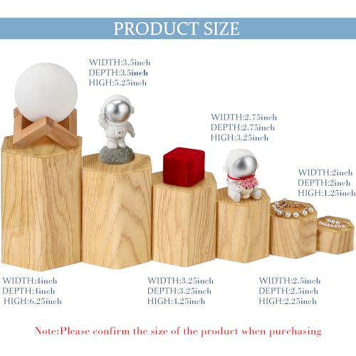 Jetec 12 Pcs Hexagonal Jewelry Display Risers Acrylic Stands,Woodgrain - color: Natural Color