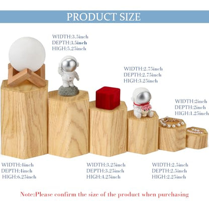 Jetec 12 Pcs Hexagonal Jewelry Display Risers Acrylic Stands,Woodgrain - color: Natural Color