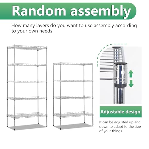 BestOffice | 5-Tier Wire Shelf | 22" x 12" x 48" | Chrome - color: Chrome, size: 22"D x 12"W x 48"H