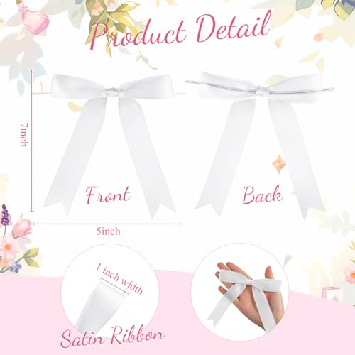 Riceshoot 24 Pcs White Satin Ribbon Bows Twist Tie 5x7'' for Gift - color: White