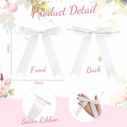 Riceshoot 24 Pcs White Satin Ribbon Bows Twist Tie 5x7'' for Gift - color: White