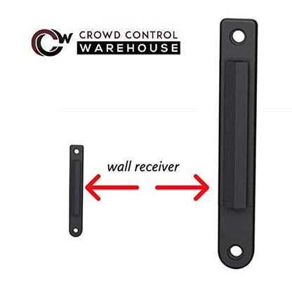 Crowd Control Warehouse - CCW Series WMB-125 Fixed Wall Mount Retractable Belt Barrier - 11 Foot, Black/Red Stripe Belt with Black Steel Case - color: Black/Red Stripe, size: Solid Color