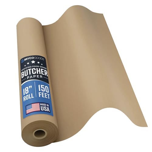 Brown Kraft Butcher Paper Roll - 18 Inch x 150 Feet - USA Made - Food-Grade Paper for Wrapping and Smoking Meat, BBQ, Grilling, Perfect Brisket Crust - Durable, Unbleached, Uncoated & Unwaxed - size: 18 Inches x 150 Feet (1-Pack)