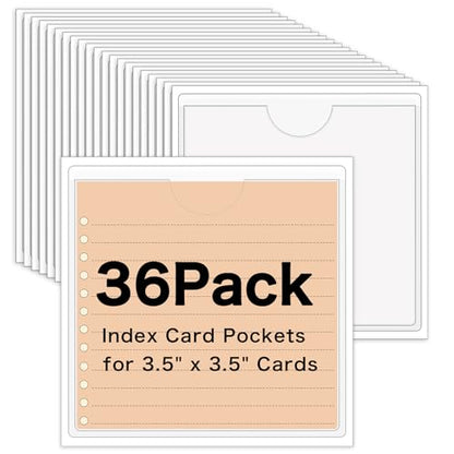 36 Pack Adhesive Index Card Pockets, 3.5" x 3.5", Clear, Top Open - size: 3.5 x 3.5 Inches