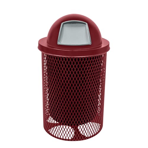 COATEDOUTDOORFURNITURE 32-Gal Trash Can, Burgundy, Dome Lid - color: Burgundy, size: Dome Top - Expanded Metal